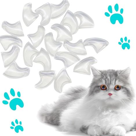 20 Couvre-griffes, Transparent, Résine de vinyle, Avec adhésif, Pour chaton et chat adulte (1/5)