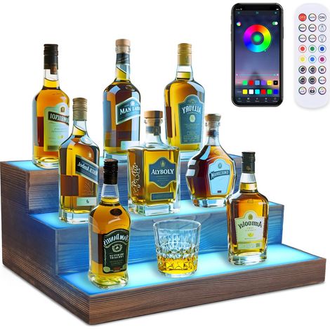 Étagère à vin à 3 niveaux avec lumière LED pour bouteilles de liqueur en acrylique Éclairage RVB pour la maison, le commerce, le bar, les fêtes (1/5)