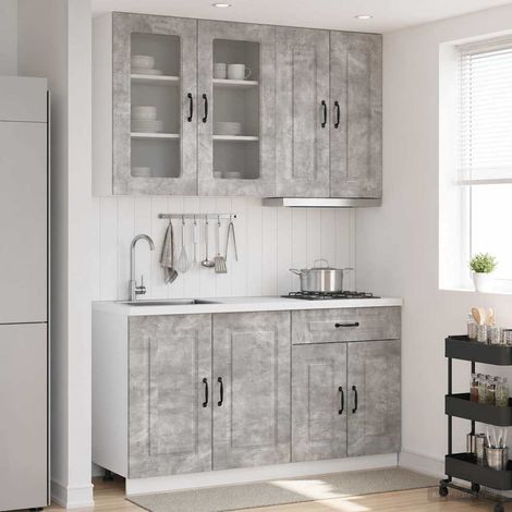 vidaXL Unité de cuisine KALMAR 4 pcs Gris béton Bois d'ingénierie (1/5)