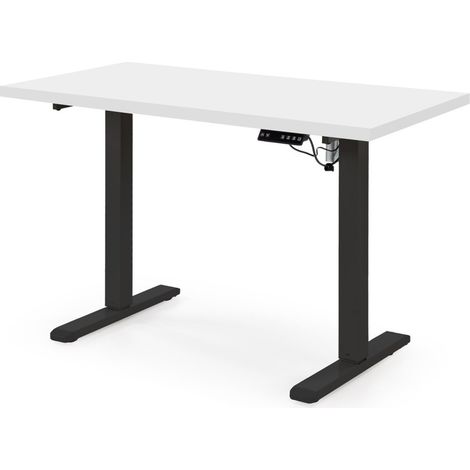 Escritorio de altura regulable Houston 1942, Blanco + Negro, Eléctrico, Altura ajustable, Número de puertas: 0, Número de cajones: 0, 75x120x60cm (1/5)