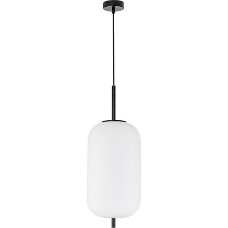 Merano Kenora 22cm Globe Suspension Plafonnier Métal Noir, Verre Opale LED E27