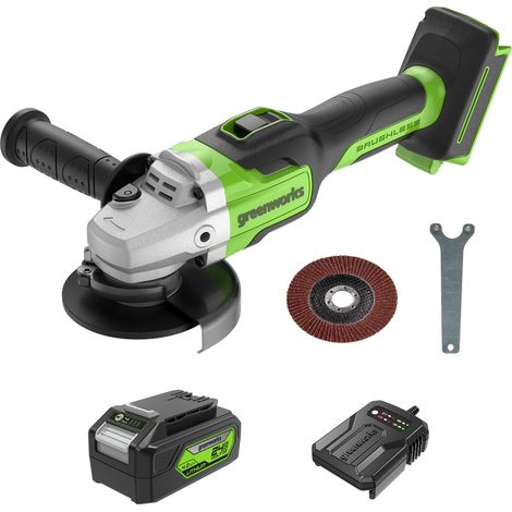 Greenworks GD24AGK4 Smerigliatrice Angolare a Batteria con Disco da Taglio 125mm, 10500 giri/min., per Destrorsi o Mancini, Batteria 24V 4Ah e Caricabatterie, Garanzia 3 Anni (1/4)