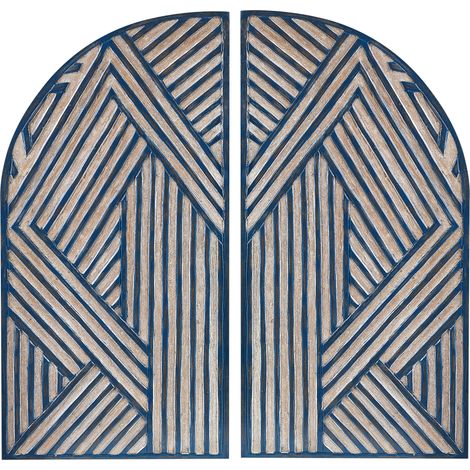 Decoración de pared azul oscuro beige 80 x 80 cm MDF forma ventana tallado Ogan