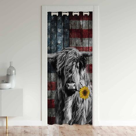 Américains Drapeau Rideau de Porte 86x203cm Hautes Terres Vache Rideaux Interieur Salon Chambre Animaux Décoration Rideaux Exterieur d'entrée Western Rideau Occultant - 86L X 203H cm (1 Panneaux) (1/5)