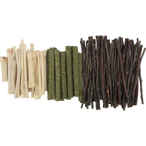 Ensemble de jouets à mâcher pour Hamster, bâton d'herbe de branche de pomme Non toxique et sûr, bâtons molaires mixtes en bambou doux 300g (1/5)