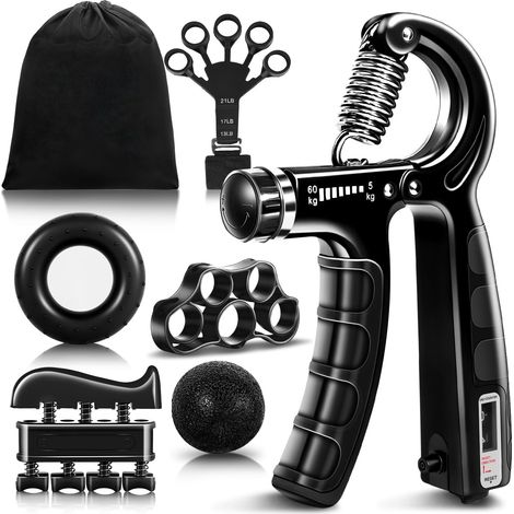 Hand Grip Musculation, Entraîneur de Doigts Réglable 5-60kg, Entraînement de Musculation Avant Bras, Hand Grip avec Compteur, Anneau d'exercice, Balle Anti-Stress, Exerciseur de Doigts (1/5)