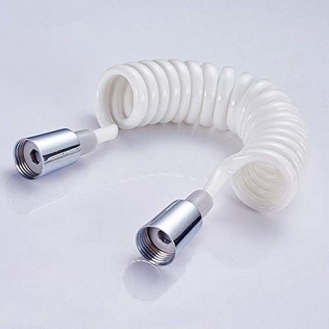 Flexible de douche en mousse avec bouchon en cuivre, tuyau télescopique en PVC de 1,5 m, rétractable, pour douchette, WC et bidet, blanc