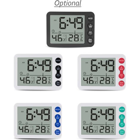 Thermomètre et hygromètre numériques d'intérieur avec horloge, affichage LCD, minuterie sélectionnable en °C/°F, surveillance précise de la température et de l'humidité pour la maison et le bureau.