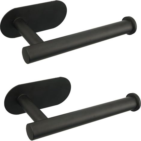 Lot de 2 porte-papier toilette autocollants noirs en acier inoxydable, sans perçage, adaptés à la salle de bain, à la cuisine et à la buanderie. (1/5)