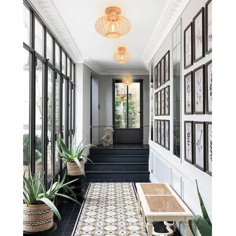 3x Plafonnier en Cage,Lustre Boho Lampe de Plafond Abat-jour en Bambou et Bois Rétro Ø25cm Design Lanterne pour Salon Chambre (1/5)