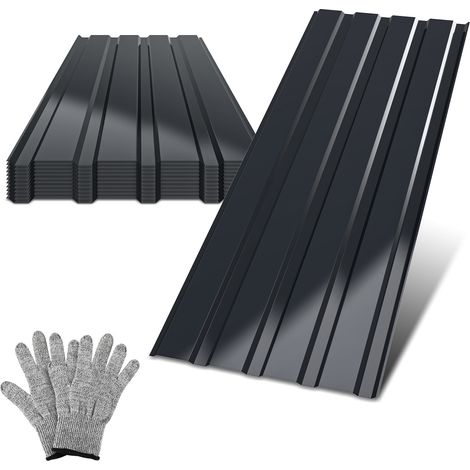 Randaco Panneaux de couverture en acier galvanisé, lot de 12, 129 x 46 cm, 0,25 mm, anthracite, pour toit de cabanon et entrepôt (1/5)