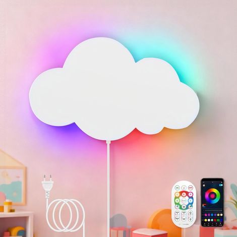 LED Applique Murale Chambre Enfant RGB Dimmable Lampe Murale avec Télécommande et APP Veilleuse Moderne RGB à Intensité Variable avec Prise pour Chambre à Coucher Salon Hôtels Nuage Éclairage Mural (1/5)