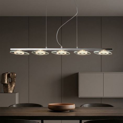 LED Pendelleuchte Hängeleuchte Esszimmerlampe 5-flammig Silber Glas 90 cm (1/5)