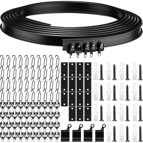 Rail de Rideau Plafond Kit de Rail Rideau Flexible Pliable avec Crochets en Métal pour Separation de Piece Chambre Balcon Bureau Hôtel (Noir, 5 m) (1/5)