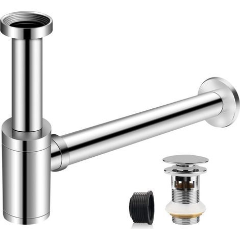 Siphon Universel pour Lavabo, Acier Inoxydable 1 1/4" x 32mm, Réglable, Siphon Métallique avec Bonde pour Salle de Bain. (1/4)