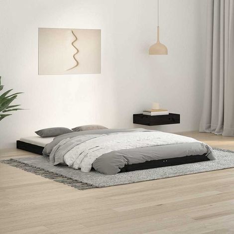 Cadre de lit 120 x 190 cm avec sommier à lattes, pin massif noir, sans matelas - PANGIVO (1/5)