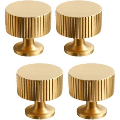 Lot de 4 boutons de meuble en laiton massif - finition laiton brossé - doré (1/4)