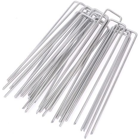 100 piquets de fixation en U acier galvanisé 150x25 mm Ø3 mm, ancrage au sol pour toile de paillage, résistants à la rouille (1/5)