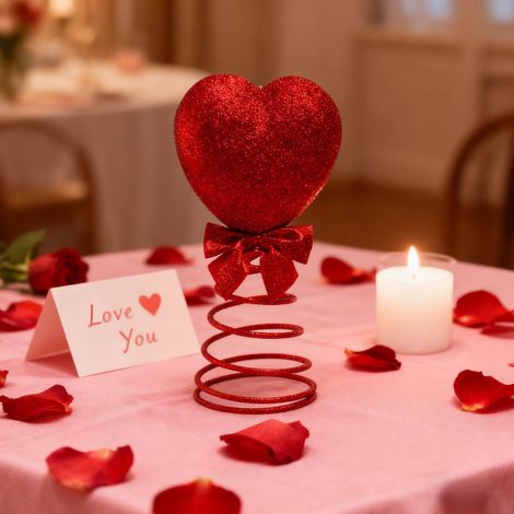 Coeur - Décor Festif Mini Topper Pour Arbre - Ornement De Table En Peluche Avec Ruban - Idéal Pour La Saint-Valentin - 1 Pièce (1/5)