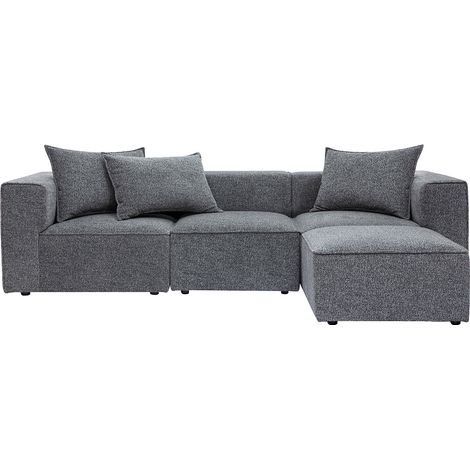 Divano d'angolo componibile 4 posti in tessuto melange grigio scuro KERRY (1/5)