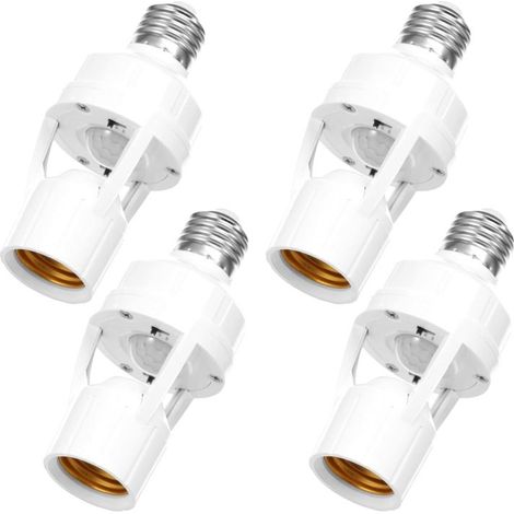 Juego de 4 portalámparas con sensor de movimiento, portalámparas inteligente E26/E27 con tornillos, adaptador de portalámparas automático, portalámparas