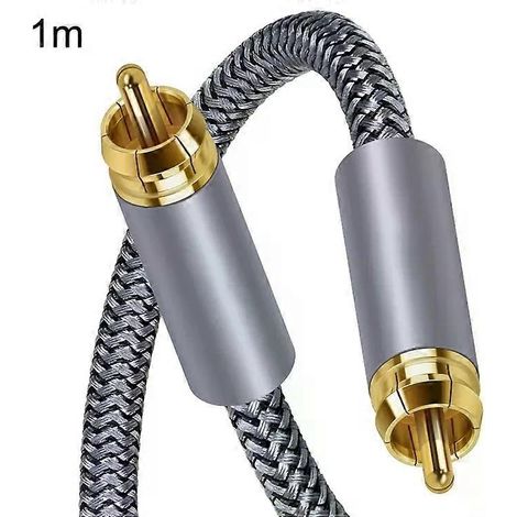 Câble audio numérique numérique Hi-Fi coaxial RCA en cuivre pur de 1 m, câble pour haut-parleur subwoofer SPDIF de 1 m (1/2)