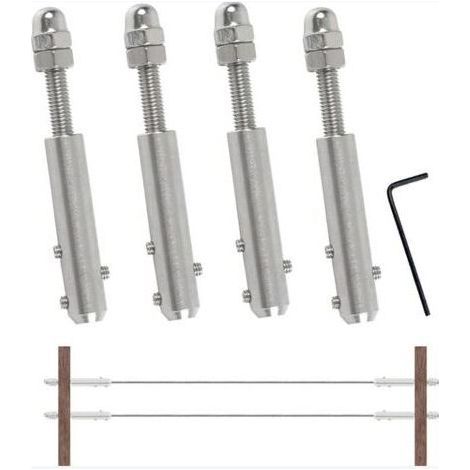 FENOPLASTICA4 Pièces Tendeur Cable Inox Cable Inox 4mm, Terminal pour Fil Inox Métallique Terminal À Vis pour Cable Métallique 4 mm (1/4)