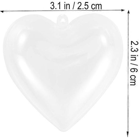 12 boules transparentes en forme de cœur (6,5 x 6,3 cm) pour bonbons, rangement, décorations de Noël à suspendre et à remplir, boîtes à décorer soi-même (1/5)