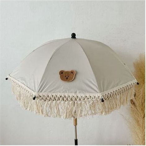 Ombrellone da spiaggia per bambini con nappe, realizzato in tessuto non tessuto con motivo a cartoni animati, simpatico orsetto, protezione solare per uso esterno (1/5)