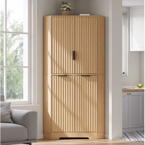 Mueble esquinero 60x60x172 cm con 4 puertas y estantes ajustables, ahorra espacio, MDF para cocina - natural (1/5)