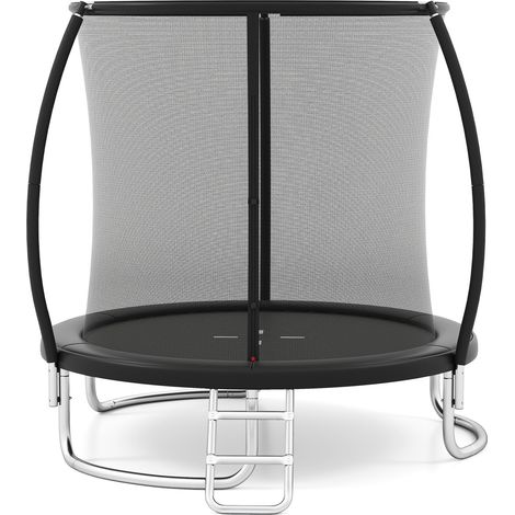 Trampoline noir 8 pieds avec filet de sécurité, ressorts robustes et échelle antidérapante pour jardin, terrasse et plein air (1/5)