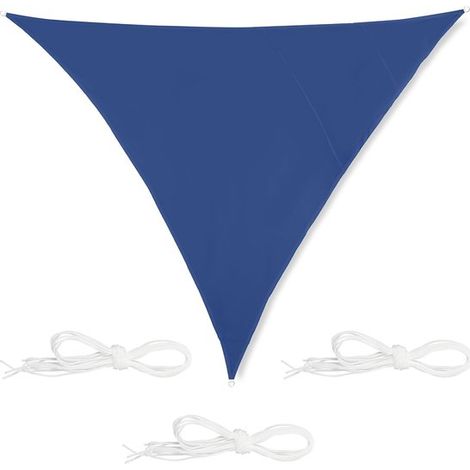 Telo ombreggiante triangolare opaco - Anti-UV - Con cinghie di fissaggio - Per terrazza e balcone - 4x4x4 m - Blu (1/2)