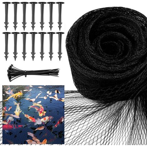 Couverture de filet anti-oiseaux pour bassin, filet de protection des feuilles de bassin, noir (4,5 m  6 m) 14 clous de terre + 30 attaches de câble (1/5)