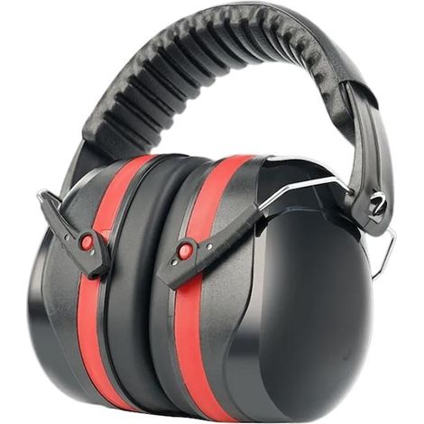 Casque antibruit avec réduction de bruit, idéal pour un usage industriel, le tir, les études, la musique. Arceau réglable, rotation à 360°, confortable et souple. Boîtier en ABS, noir/rouge. (1/5)
