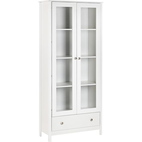 Vitrina armario clásico escandinavo decorativo aparador alto con expositor de vidrio cajón blanco Nornalup