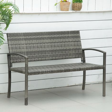 Banc de jardin 2 places en résine tressée grise avec structure métal, dossier confortable, pour balcon ou terrasse, charge 320 kg, montage facile  CHICFURN (1/5)