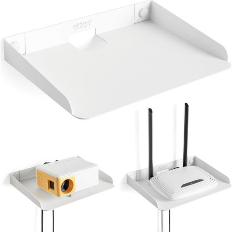 Étagère pour routeur WiFi et modem • Étagère murale avec passe-câbles et bords surélevés • Étagère en métal pour projecteur et enceinte • Étagère flottante organisatrice pour câbles, répéteur (1/5)