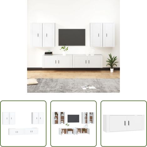 TV-Schrank Set - 6-tlg. TV-Schrank-Set Weiß Holzwerkstoff (1/5)