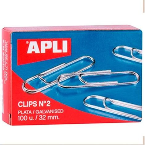 CAJA 100 CLIPS APLI LABIADOS Nº2 32MM