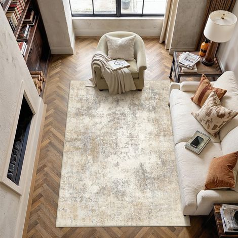 Tapis abstrait pour salon, 120 x 180 cm, antidérapant, poils courts, laine synthétique, chambre à coucher, chambre à coucher, lavable, minimaliste, pour salon, chambre à coucher, intérieur (1/5)