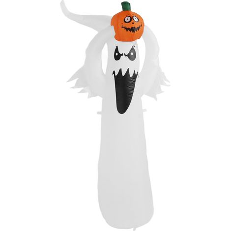 Citrouille gonflable fantôme blanc de 1,8 m avec LED pour Halloween, décoration de jardin et pelouse (prise UE). (1/5)