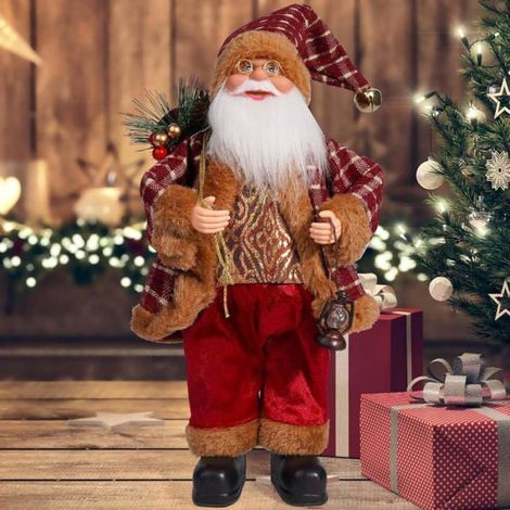 Figurine Pere Noel - 30 5 Cm - Debout Avec Sac Et Lanterne - Decoration Bureau Maison Fete Hivernale - 1 Unite (1/4)