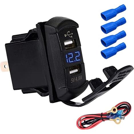 Chargeur de Style Interrupteur à Bascule USB 4.8A Double, Prise de Chargeur USB DC12/24V Voltmètre Bleu pour Bateaux, VTT, RZR 900, RZR 1000, Ranger, Maison Mobile, voiturette de Golf, UTV (1/5)
