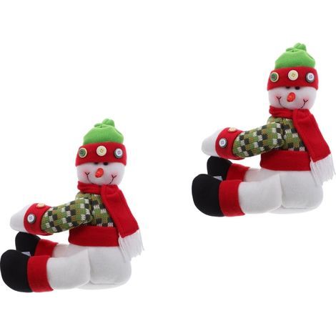 2 pointes d'arbre de Noël en peluche Bonhomme de neige, décoration avec accrocheur gnome amusant, pour fête de Noël, ornement pour rideau