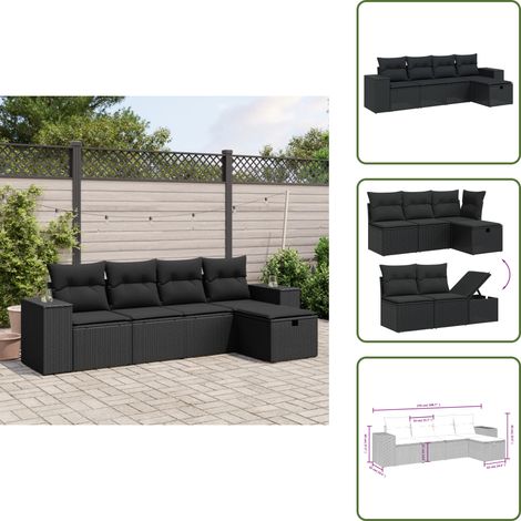 The Living Store 5-tlg. Garten-Sofagarnitur mit Kissen Schwarz Poly Rattan - Gartengestell - Gartenmöbelset - Outdoor-Lounge - Lounge Set - Rattan Sessel (1/5)