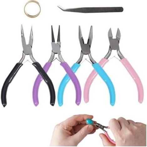6pcs Pince Bijoux Creation,Pince Bijoux,Pince Pour A Bijoux,Petite Pince,Fabrication À Perle,Coupe-Fil La Découpe De - (1/5)
