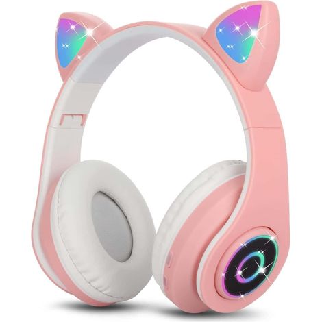 Kabellose Bluetooth-Kopfhörer für Mädchen, faltbar, mit Stereomikrofon, Katzenohren-Design, für Smartphones und PCs, Pink (1/5)