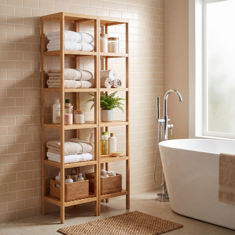 Étagère de Salle de Bain à 6 Niveaux en Bambou, Multifonction, pour Salle de Bain, Cuisine, Salon, Chambre, Beige