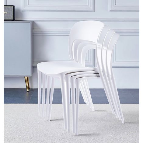Hallowood Furniture Stoker Stackable Plastic Dining Chairs Set of 4 in White, Modern Sturdy Stacking Chairs for Kitchen Home, Offices, Restaurants & Cafes (1/5)