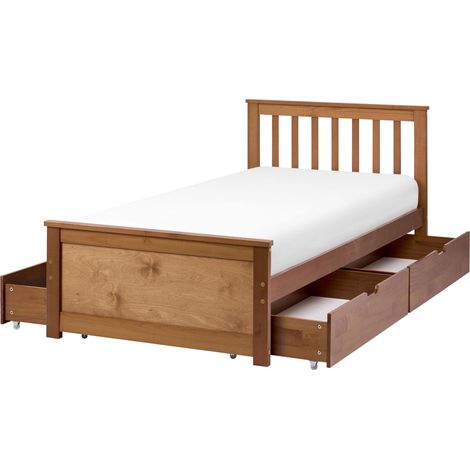 Letto singolo Legno di Pino Bianco con Rete a Doghe con 4 cassetti 90 x 200 cm Olendon